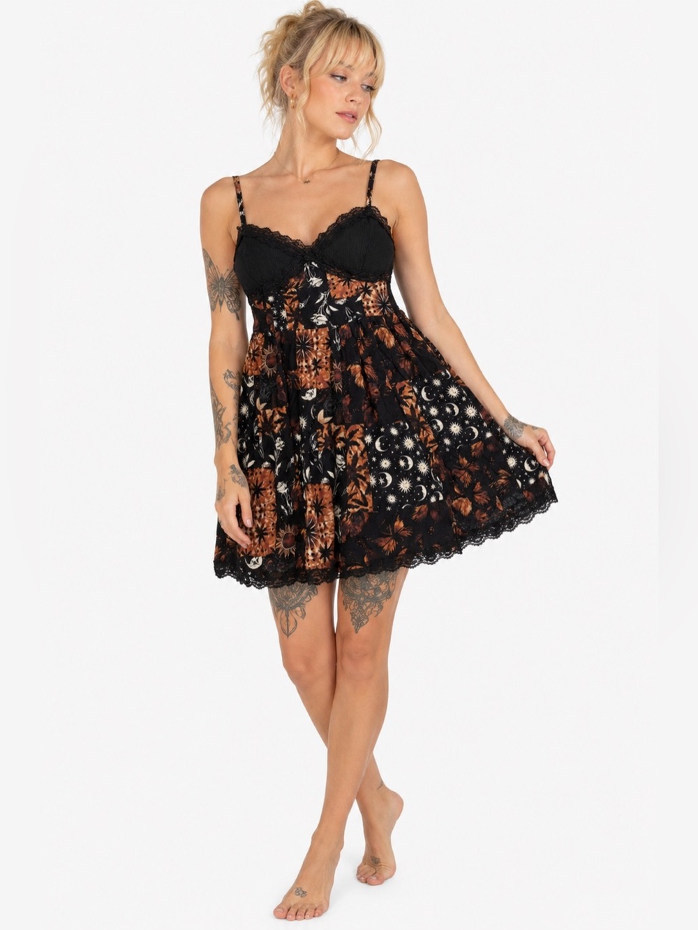 90s/Y2K Vintage Cosmic Aura Celestial/Butterfly Patchwork Babydoll Dress Multi M